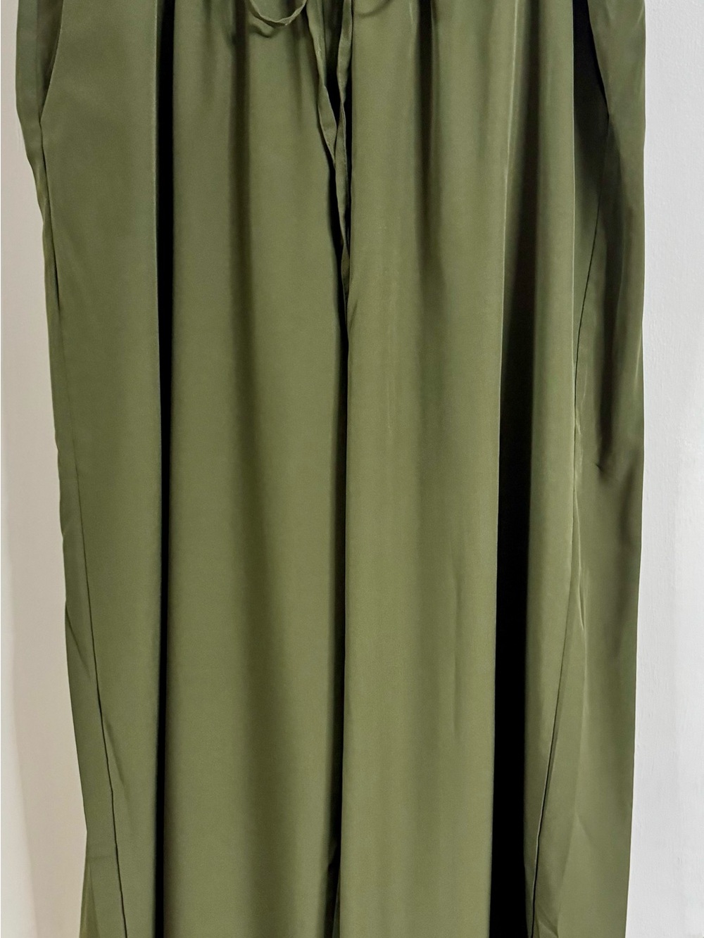 Olive Green High Waisted Wide-Leg Drawstring Pants